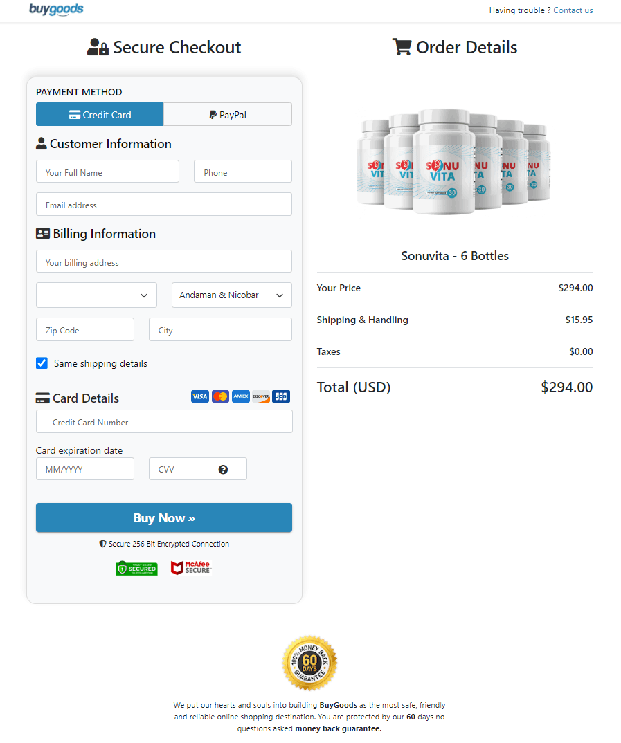 Sonuvita Secure Order Form